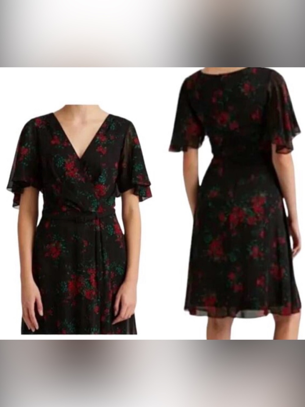 Sz 8 Ralph Lauren Black Flutter Sleeve Dress